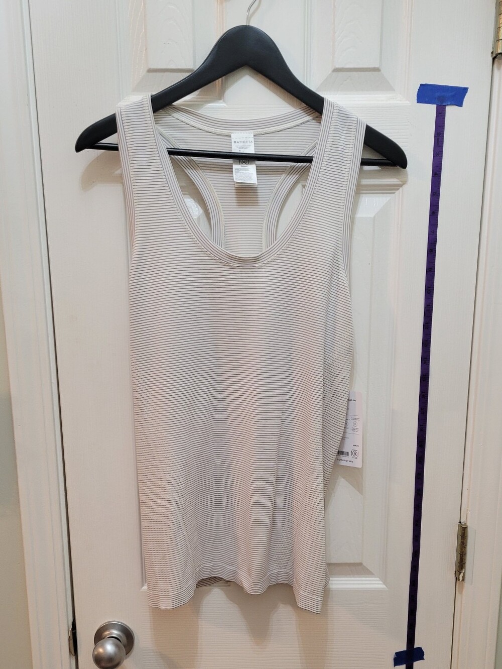 Athleta Momentum Seamless Racerback Tank Top - Light Gray/Blue/Purple Stripe